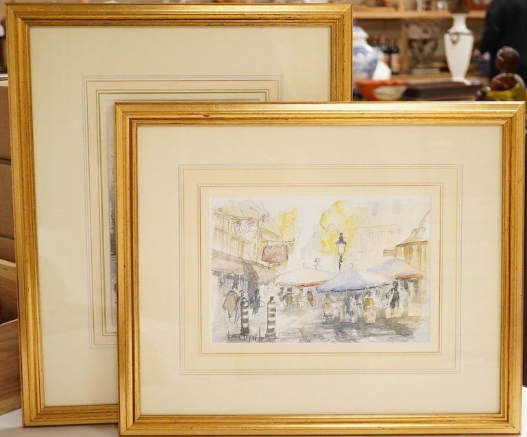 Ben Maile (1922-2017), Horse Guards and a Street Scene, each signed, two watercolours, largest 26 x 17cm